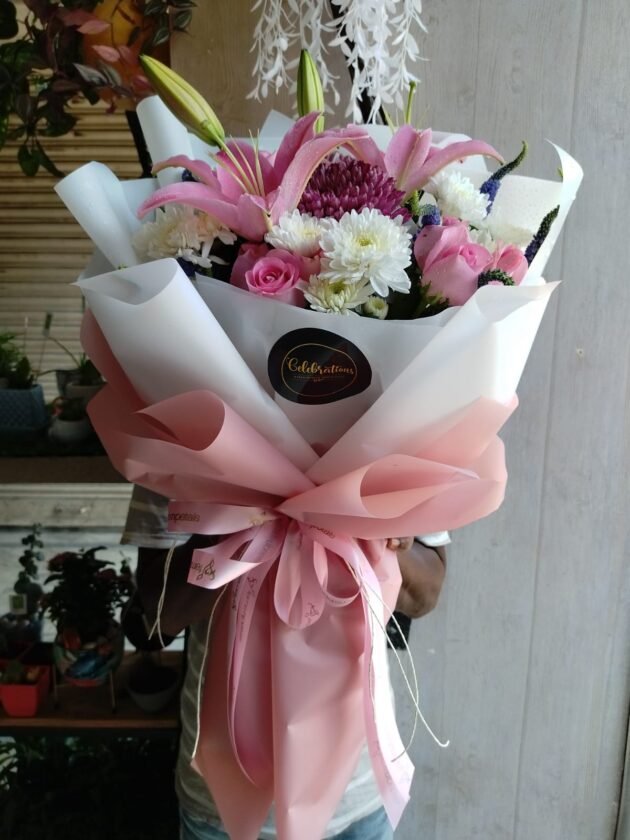 Pink Lily and White Daisy Bunch
