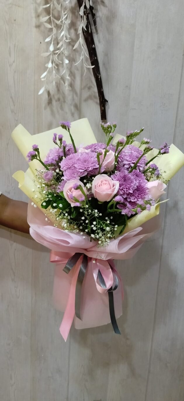 Pink Rose and Lilac Daisy Handtied Bunch