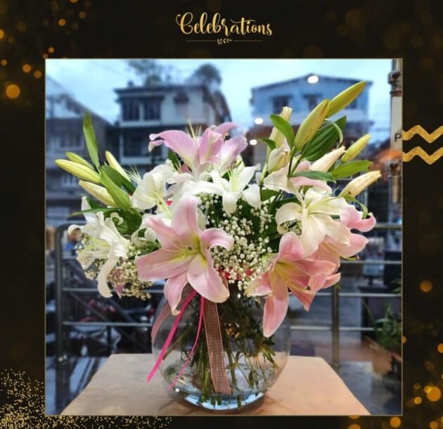 Oriental Lilies in Fish Bowl