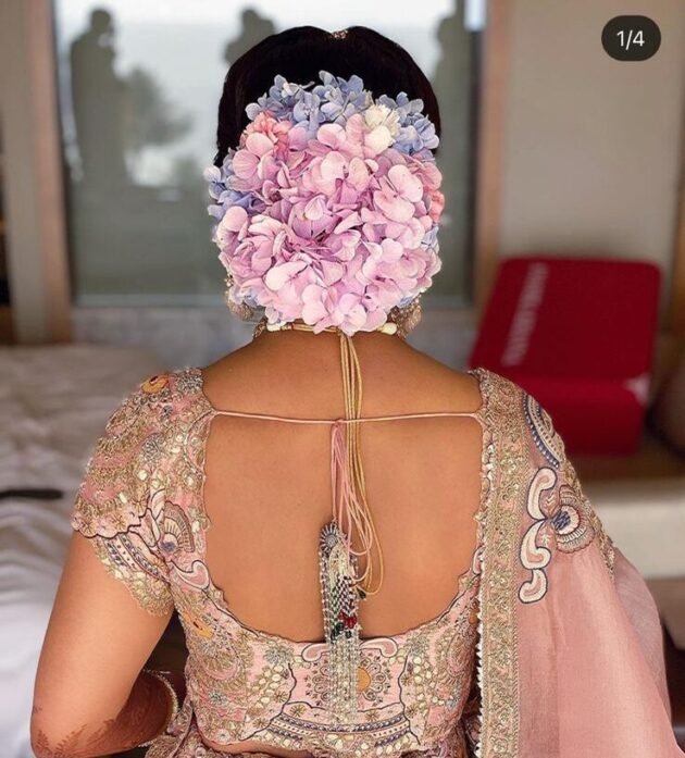Fresh hydrangea for bridal bun