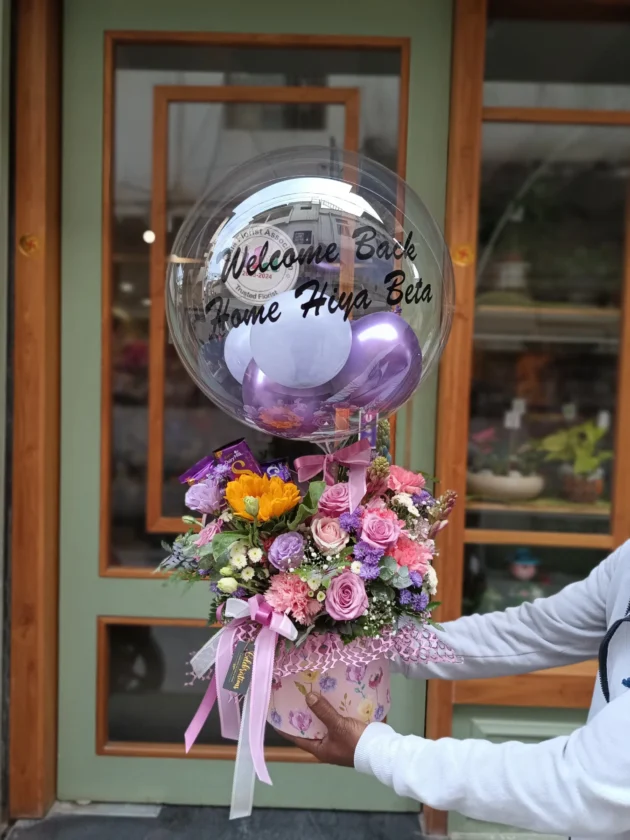 Floral with chocolate balloon arrangement