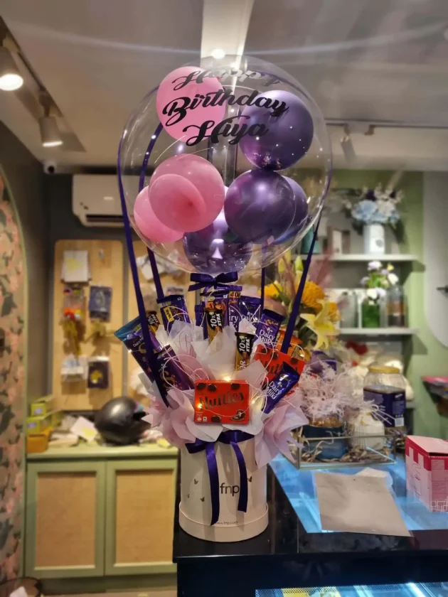 Purple pink balloon with chocolate surprise