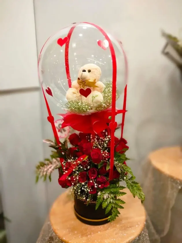 Red rose and teddy arrangements