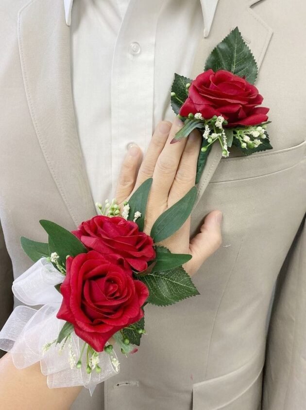 Red rose n gypso brooch n bracelet set