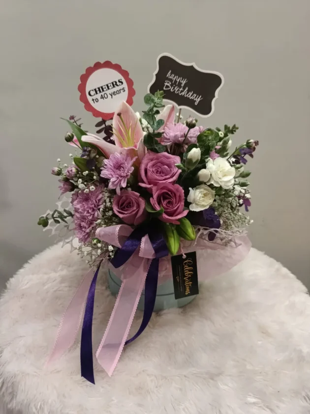 Lilac blue box arrangement