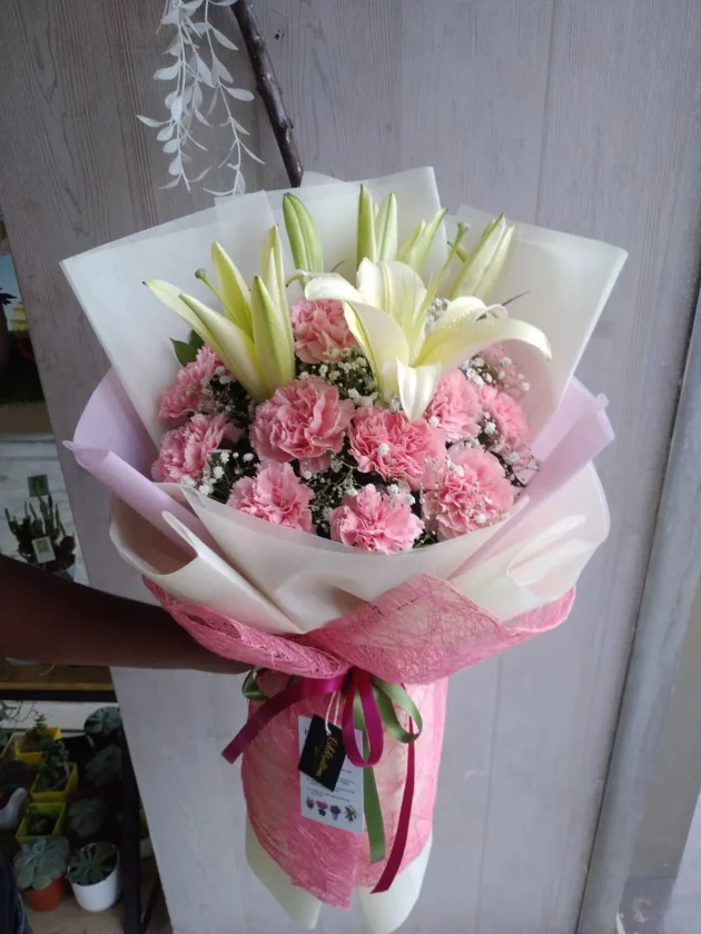 batch_Pink Carnition white lily Bookeh