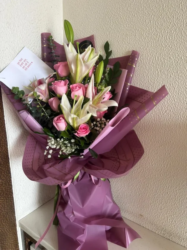batch_white oriental lilies and revival pink hand tied punch