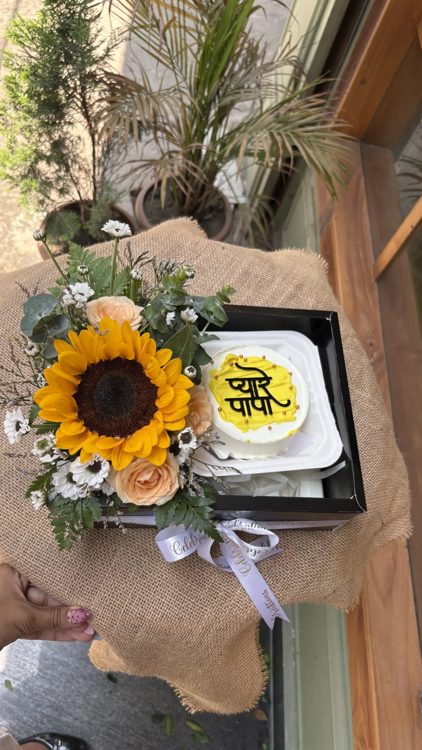 The 'Pyare Papa' Sunshine Bento & Floral Hamper