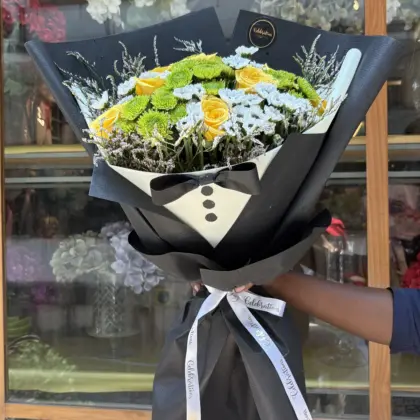 The Dapper Dad: Gentleman’s Tuxedo Floral Bouquet
