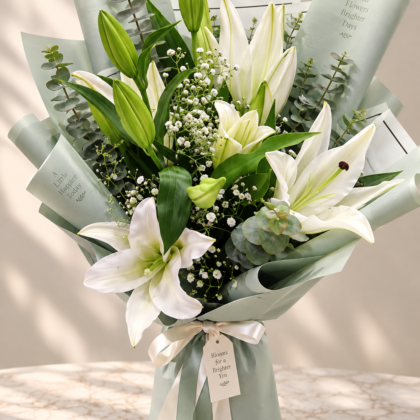 Pure White Lily & Eucalyptus Bouquet