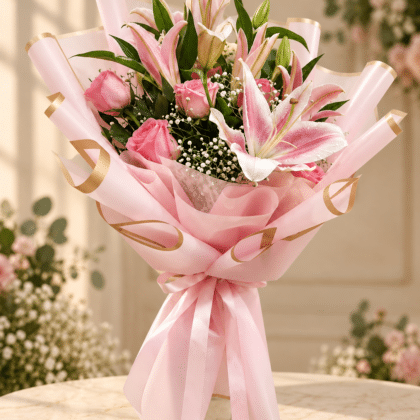 Pink Lily & Rose Elegance Bouquet