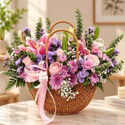 Blush & Lilac Floral Basket