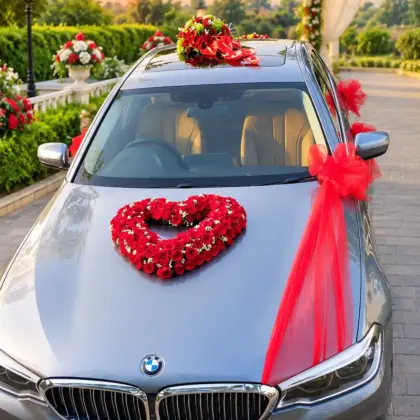 Red Rose Heart Wedding Car Decor