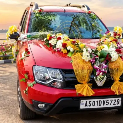 Golden Bloom Wedding Car Decor