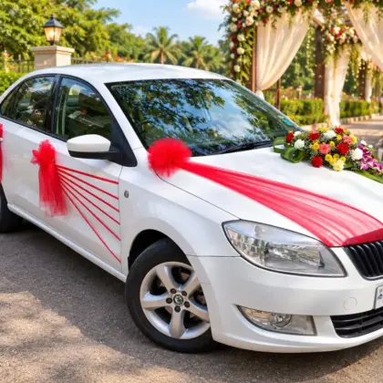 Red Ribbon Wedding Car Decor