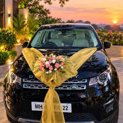 Golden Bow Wedding Car Decor