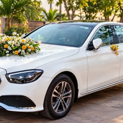 Yellow & White Floral Wedding Car Decor