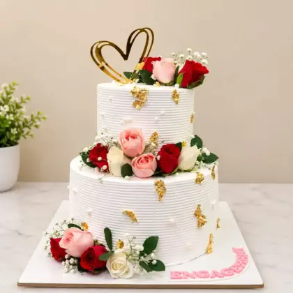 Opulent Rose & Gold Leaf Tier Cake